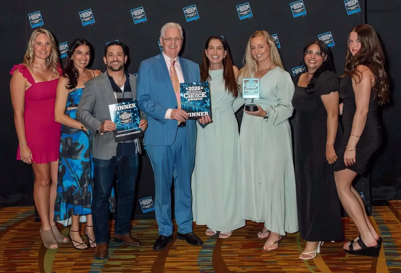Lickstein Plastic Surgery team posing with the palm beach choice award